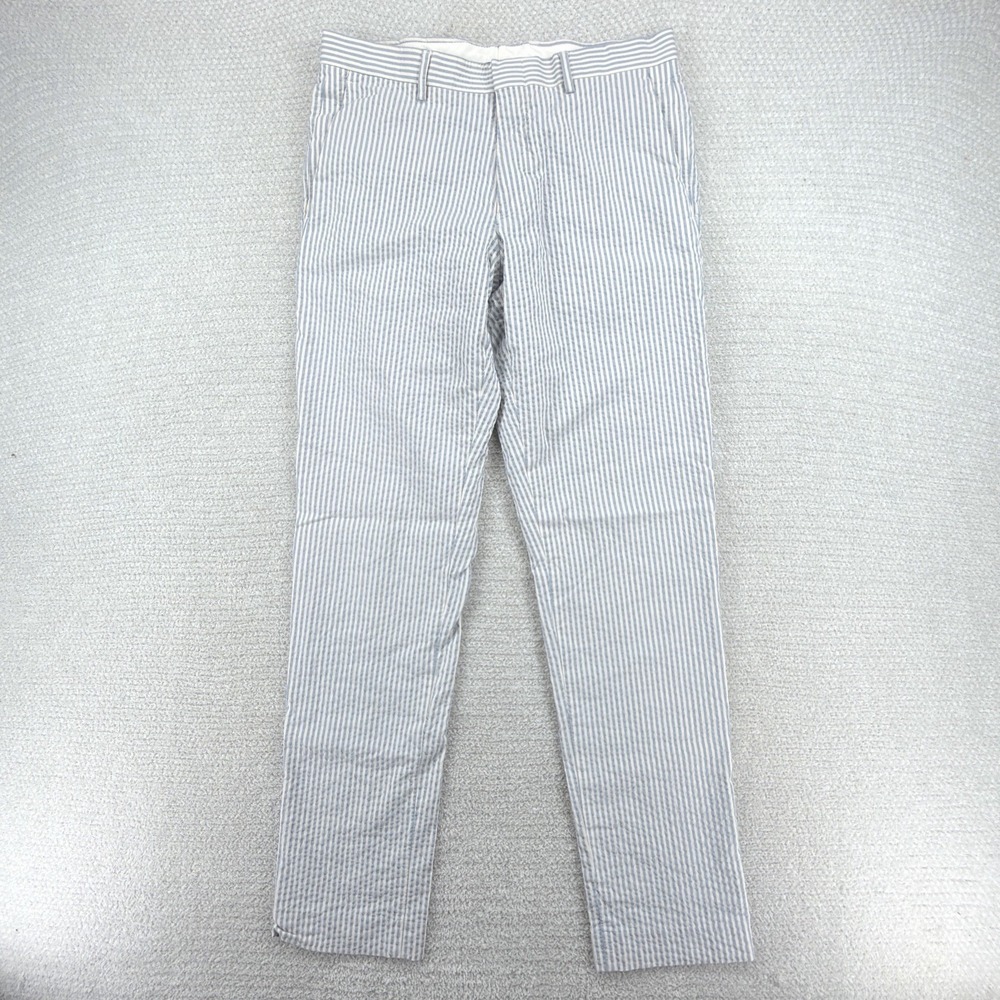 J Crew Ludlow Pants Mens 30x32 Slim Seersucker Blue White Striped Stretch